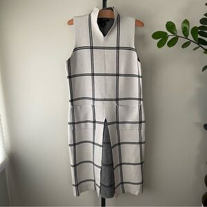 Tahari Wool Blend Longline Check Sleeveless Pullover Knit Sweater Tunic